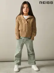 Reiss Camel Etta 9-13 yrs Cotton-Blend Open-Collar Cable-Knit Jumper With Wool (AD5029) | $80