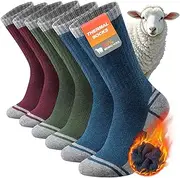 [Stoeury] Merino Wool Socks, Thermal Walking Socks Winter, Warm Cushioned Hiking Socks, Thick Wool Work Socks, Crew Sports Socks 3 Pairs