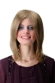 Wig Ladies Men's Shoulder Length Smooth Casual Teen Parting Light Brown
