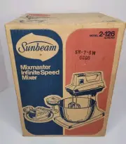 Vintage 1982 Sunbeam Mixmaster Infinite Speed Mixer Almond Model 2-126 Sealed!!!