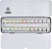 [Schmincke] Akademie Watercolour Paint Box, Full Assortment 24 x 1/2 Bowls, 75 424 097, Metal Box, Highly Lightfast Colours, Fine Artist Watercolour Paints