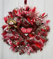 Valentine’s Day ‘LOVE’ Ribbon/Mesh/Tulle Handmade Door Wreath Decor