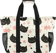 [sanluoli] Tote Foldable Beach Bag Waterproof Canvas Car Totes, Cute Cartoon Black Cat, 1 size