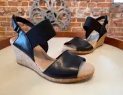 Clarks Black Leather Lafley Lily Women's Ortholite Wedge Sandals New