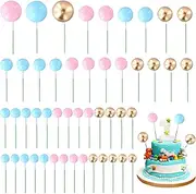 Ball Cake Toppers, 50pcs Mini Balloons Cake Topper, Baking Cake Decorations DIY, Round Cake Decorations, for Wedding, Party, Birthday, Cake Decorating (Gold, Pink, Blue)