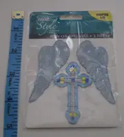 ~~ONE (1) 3-PIECE IRON-ON CROSS AND WINGS APPLIQUES! IMMEDIATE SHIPPING