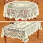 White Round Rectangle Tablecloth Vintage Fabric Lace Embroidered Table Cloth