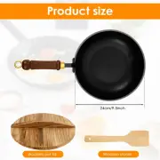 Uncoated Iron Pan with Lid and Spatula Nonstick Hand Forged Pot Heat SmBaJ