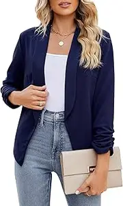 [POGTMM] Women 3/4 Sleeve Blazer Open Front Cardigan Jacket Work Office Blazer