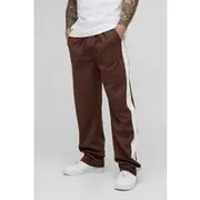 Mens Chocolate Elasticated Waist Relaxed Fit Side Panel Track trousers