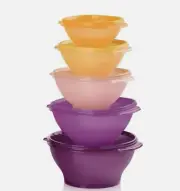 Tupperware Servalier Storage Bowls w/ Seals Set Pink Purple Orange New