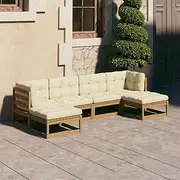 6 Piece Garden Lounge Set&Cushions Honey Brown Solid Pinewood, Garden Furniture Sets