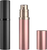 Refillable Perfume Bottle Atomizer for Travel,Portable Easy Refillable Perfume Spray Pump Empty Bottle for men and women with 5ml Mini Pocket Size (Black+Rose Gold), Black+Rose Gold