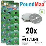 PoundMax AG3 LR41 Batteries 1.5v Alkaline Button Cell Battery - 20 Count