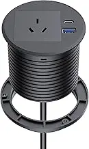 Desk Power Grommet, Haylink Recessed Power Board 80mm Hole Grommet with AC Outlets, PD 20W USB A+C Ports, 2M Cable, Furniture Power Board for Home Office Workshop, Black