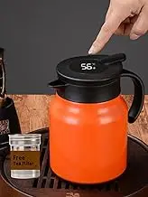 34oz Thermal Coffee Carafe with Tea Infuser/Smart Double Walled Vacuum Thermos with LED Display/Stainless Steel Tea Carafe/Tea Pot /12 Hour Heat & 24hr Cold Retention (Orange)