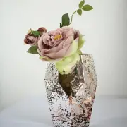 2 pcs 8" tall Silver Rose Gold Mercury Glass Geometric Pentagon Wedding Vases