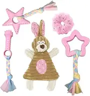 Volacopets Puppy Toys for Teething, Puppy Chew Toys for Small Dogs,Squeaky Crinkle Plush Dog Toys Small Breed, Dog Toys for Small Dogs, Pink, 5-Pack