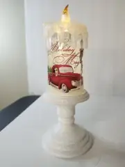Cracker Barrel Light Up Candle Glitter Globe Red Truck Christmas Yellow Lab Dog