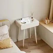 Stylish and Modern White Vanity Desk with Mirror Lights Stone Top Large Storage Drawers Carbon Steel Legs Soft Leather Finish Stool and Chair Set Modern Makeup Table for Women and Girls(A,23.6in)