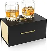 KANARS Old Fashioned Whiskey Glasses Set of 2-10 Oz Crystal Rocks Glasses for Bourbon Cocktail Scotch Snifter Malt Cognac - Unique Men Gift