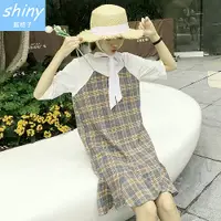 在飛比找Yahoo奇摩購物中心優惠-【V1822-1】shiny藍格子-瑕疵特賣．假兩件鍊條格紋