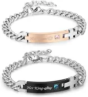 [PiercingJ] Stainless Steel CZ Love Jewelry for Men Women Couple Bracelet Link Chain Wrist Bangles Gift Set for Lover