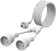 3M Power Extension Cord with 3-Pin 1 to 2 Double Outlet Plug, 10A 2500W, Australia Standard Household Duty Extension Lead, White