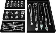 MOOCA Jewelry Organizer Tray Set, Multifunctional Storage for Rings, Necklaces, Earrings, and Bracelets, 13.9W x 9.5D x 1.2H in, Black Velvet