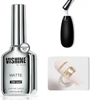 Vishine Matte Gel Top Coat, 16ml Powder-Resistant No Wipe for Chrome Powder Painting Art Matte Finish Long-Lasting UV Gel Nail Polish for Salon & DIY Nail Art