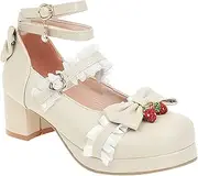 [CsgrFagr] Toddler Girls Lolita Shoes Bow Pearl Heels Kawii Platform Heels for Women Lace Cute Mary anes Pumps Dress Shoe