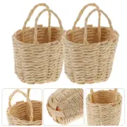 2 Pcs Mini Basket Tiny with Handle Miniature Woven Micro Scene Baby Girl