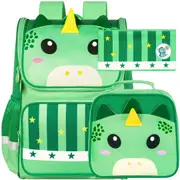 3 Piece Dinosaur Backpack Set For Kids 15 Inch Bookbag With Lunch Box