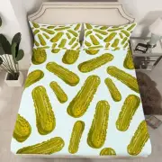 Pickles Fitted Sheet Funny Food Size Bedding Set, Green Twin Multi 23