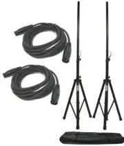 Pro Audio DJ Universal Pa Speaker Tripod Stands W/ 15Ft Xlr Audio Cables Package