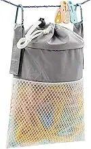 Mesh Clothespin Bag Holder Outside, Multiple Hanging Methods Clothes Pin Bag with Drawstring Closure, Ventilation and Moisture Resistance, Large-Capacity Clothespin Storage Organizer with Hooks