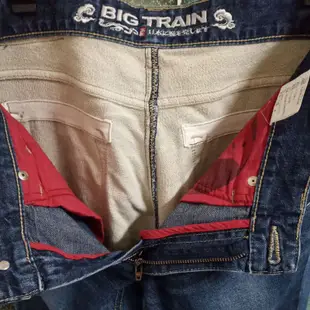 BIG TRAIN赤青鬼女版牛仔拼接棉布牛仔褲