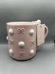 Petal & Pearl PINK And GREEN BOW And GOLF BALL Mug Coquette NEW