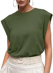[GRECERELLE] Women 2025 Cap Sleeve Tops Summer Casual Tee Shirt Loose Crew Neck Basic Tank Trendy Work Vacation Outfits (S-2XL)