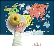 Desk Writing Mat - Colorful Space Dinosaurs World Map Desk Pad, Adorable Waterproof Table Protector | Non-Slip Student School Organizer, Study Desk Decor for Kids, Home, and Classroom Use