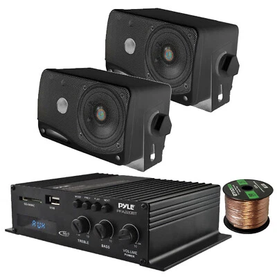 Pyle PFA220BT 2-Channel Bluetooth Amplifier System, 2x 3.5'' 200W Black Speakers