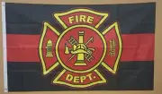 FIRE DEPARTMENT RED LINE FLAG 3'x5' FIREMAN VOLUNTEER SAFETY PRIDE SUPPORT