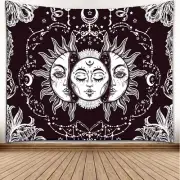 Tapestry “Sun Face Black” 60” x 51” Wall Hanging Decor 60” x 51” - Art Depot