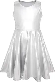 [LUCKYGAL] Girls Metallic Dresses Sparkly Shiny Party Twirl Dress Sleeveless Outfits