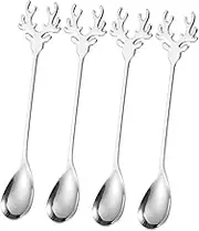 LimCryspp 4 elk Spoons, Cake Coffee Spoon, Sauce Spoon, Sugar Spoon, Pudding Spoon, Soup Spoon, Stainless Steel Dessert Spoon, for Home Use