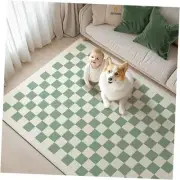 Washable Checkered Rug, 8x10 Sage Green Checkerboard Modern Boho Foldable