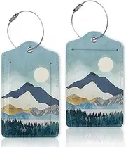 [Oeaskly] 2 Pcs Luggage Tags for Suitcases,Mountains Nature Scenery Leather Baggage Tags Identifiers for Travel,Privacy Protection Travel Bag Labels Suitcase Tags for Women Men