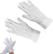 [SULIVES] Cotton White Gloves with Snap Closure, White Stitched Fancy Dress Cotton Gloves for Wedding, Server, Parade, Formal Guard, Police, Formal Tuxedo, Jewelry Inspection, White, One Size