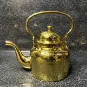 India Brass Tea Pot Vintage Teapot Coffee Kettle Lid Hammered with Handle 34 Oz
