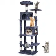 VEVOR Cat Tree 160 cm Cat Tower with 2 Cat Condos Scratching Post Light Grey